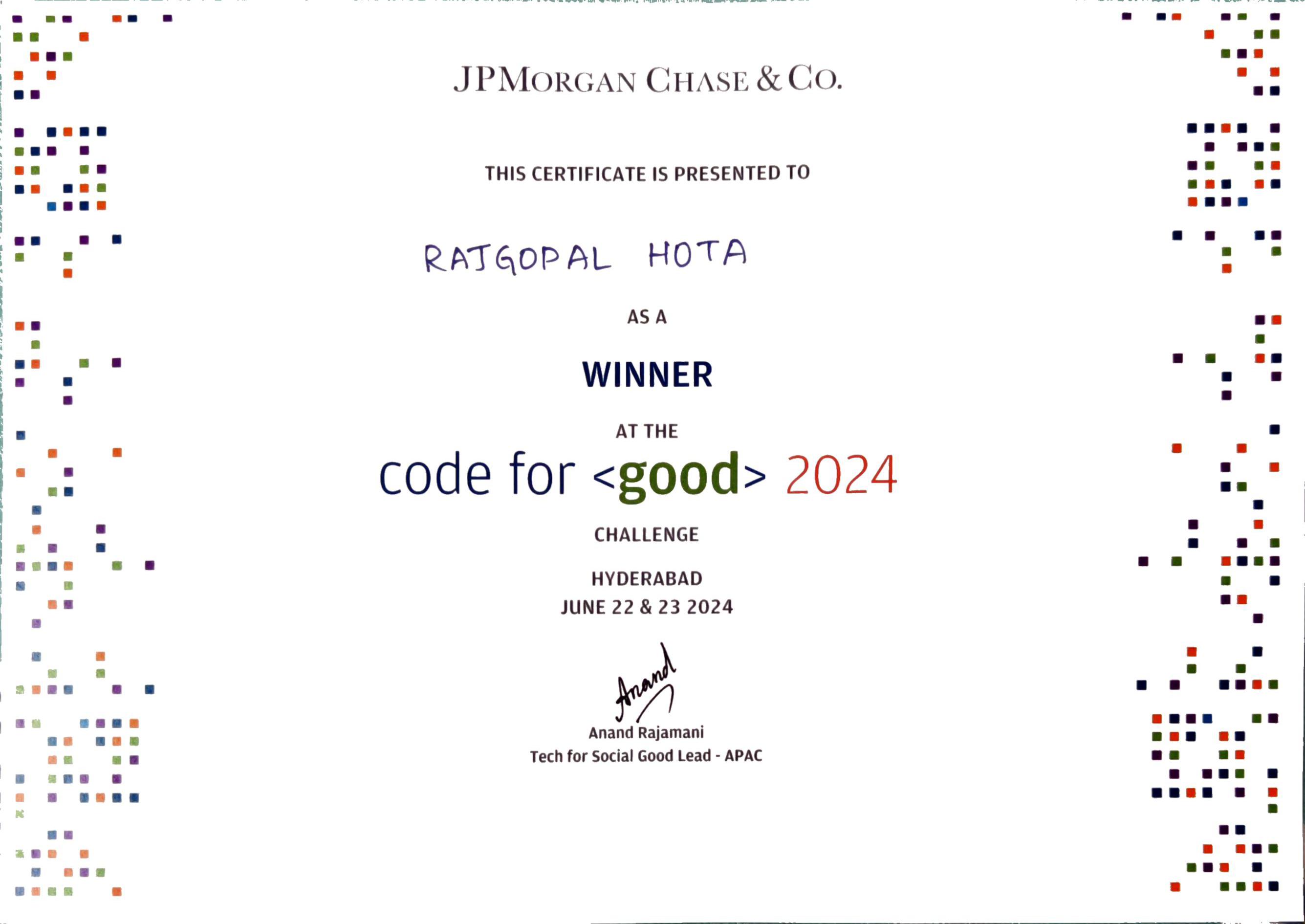 JPMC CodeForGood'24 Hackathon Winner